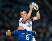 27 November 2021; John Cooney of Ulster is tackled by Rhys Ruddock of Leinster during the United Rugby Championship match between Leinster and Ulster at RDS Arena in Dublin.  Photo by Piaras Ó Mídheach/Sportsfile