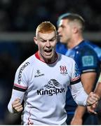 27 November 2021; Nathan Doak of Ulster celebrates on the full-time whistle after the United Rugby Championship match between Leinster and Ulster at the RDS Arena in Dublin. Photo by Harry Murphy/Sportsfile