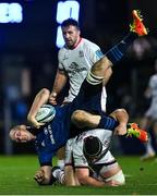 27 November 2021; Devin Toner of Leinster is tackled by Eric O'Sullivan of Ulster during the United Rugby Championship match between Leinster and Ulster at RDS Arena in Dublin.  Photo by Piaras Ó Mídheach/Sportsfile