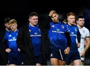 27 November 2021; Tadhg Furlong, left, and Adam Byrne of Leinster after their side's defeat in the United Rugby Championship match between Leinster and Ulster at RDS Arena in Dublin. Photo by David Fitzgerald/Sportsfile