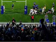 27 November 2021; Robbie Henshaw of Leinster scores his side's first try during the United Rugby Championship match between Leinster and Ulster at RDS Arena in Dublin. Photo by David Fitzgerald/Sportsfile