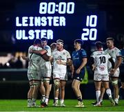 27 November 2021; Ulster players Nick Timoney, 7, and David McCann celebrate after their side's victory the United Rugby Championship match between Leinster and Ulster at RDS Arena in Dublin.  Photo by Piaras Ó Mídheach/Sportsfile