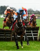 28 November 2021; Statuaire, with Danny Mullins up, left, jump the last behind eventual second, My Mate Mozzie, with Darragh O'Keeffe up, on their way to winning the BARONERACING.COM Royal Bond Novice Hurdle on day two of the Fairyhouse Winter Festival at Fairyhouse Racecourse in Ratoath, Meath. Photo by David Fitzgerald/Sportsfile