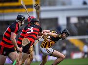 28 November 2021; Niall Deasy of Ballyea in action against Barry Coughlan of Ballygunner during the AIB Munster Club Senior Hurling Championship Quarter-Final match between Ballyea and Ballygunner at Cusack Park in Ennis, Clare. Photo by Ray McManus/Sportsfile