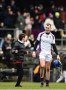 28 November 2021; Kilmacud Crokes captain Caolan Conway celebrates with supporter after the 2021 AIB Leinster Club Senior Hurling Championship Quarter-Final match between Raharney Hurling Club and Kilmacud Crokes at TEG Cusack Park in Mullingar, Westmeath. Photo by Dáire Brennan/Sportsfile