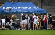 28 November 2021; Kilmacud Crokes players in their makeshift dressing room, as dressing rooms are still closed due to Covid-19, after the 2021 AIB Leinster Club Senior Hurling Championship Quarter-Final match between Raharney Hurling Club and Kilmacud Crokes at TEG Cusack Park in Mullingar, Westmeath. Photo by Dáire Brennan/Sportsfile