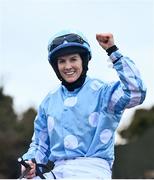 28 November 2021; Rachael Blackmore celebrates on Honeysuckle as they return to the parade ring after winning the BARONERACING.COM Hatton's Grace Hurdle on day two of the Fairyhouse Winter Festival at Fairyhouse Racecourse in Ratoath, Meath. Photo by David Fitzgerald/Sportsfile