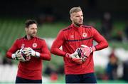 28 November 2021; St Patrick's Athletic goalkeepers Vitezslav Jaros, right, and Barry Murphy before the Extra.ie FAI Cup Final match between Bohemians and St Patrick's Athletic at Aviva Stadium in Dublin. Photo by Stephen McCarthy/Sportsfile