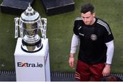 28 November 2021; Rob Cornwall of Bohemians walks past the FAI Challenge Cup before the Extra.ie FAI Cup Final match between Bohemians and St Patrick's Athletic at Aviva Stadium in Dublin. Photo by Ben McShane/Sportsfile
