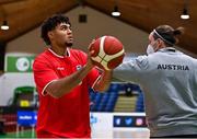 28 November 2021; Guylain Mbemba of Austria warms up before the FIBA EuroBasket 2025 Pre-Qualifiers First Round Group A match between Ireland and Austria at National Basketball Arena in Tallaght, Dublin. Photo by Brendan Moran/Sportsfile