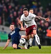 28 November 2021; Rob Cornwall of Bohemians is tackled by Robbie Benson of St Patrick's Athletic during the Extra.ie FAI Cup Final match between Bohemians and St Patrick's Athletic at Aviva Stadium in Dublin. Photo by Eóin Noonan/Sportsfile