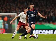 28 November 2021; Robbie Benson of St Patrick's Athletic in action against Keith Buckley of Bohemians during the Extra.ie FAI Cup Final match between Bohemians and St Patrick's Athletic at Aviva Stadium in Dublin. Photo by Michael P Ryan/Sportsfile