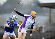 28 November 2021; Ronan Hayes of Kilmacud Crokes in action against Conor McKeogh of Raharney during the 2021 AIB Leinster Club Senior Hurling Championship Quarter-Final match between Raharney Hurling Club and Kilmacud Crokes at TEG Cusack Park in Mullingar, Westmeath. Photo by Daire Brennan/Sportsfile