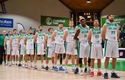 28 November 2021; The Ireland team stand for the Amhrán na bhFiann before the FIBA EuroBasket 2025 Pre-Qualifiers First Round Group A match between Ireland and Austria at National Basketball Arena in Tallaght, Dublin. Photo by Brendan Moran/Sportsfile