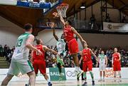 28 November 2021; Taiwo Badmus of Ireland in action against Marvin Ogunsipe of Austria during the FIBA EuroBasket 2025 Pre-Qualifiers First Round Group A match between Ireland and Austria at National Basketball Arena in Tallaght, Dublin. Photo by Brendan Moran/Sportsfile