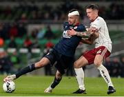 28 November 2021; Robbie Benson of St Patrick's Athletic  in action against Rob Cornwall of Bohemians during the Extra.ie FAI Cup Final match between Bohemians and St Patrick's Athletic at Aviva Stadium in Dublin. Photo by Michael P Ryan/Sportsfile