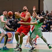 28 November 2021; Jozo Rados of Austria in action against Lorcan Murphy of Ireland during the FIBA EuroBasket 2025 Pre-Qualifiers First Round Group A match between Ireland and Austria at National Basketball Arena in Tallaght, Dublin. Photo by Brendan Moran/Sportsfile