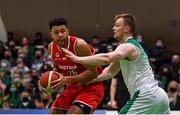 28 November 2021; Marvin Ogunsipe of Austria in action against John Carroll of Ireland during the FIBA EuroBasket 2025 Pre-Qualifiers First Round Group A match between Ireland and Austria at National Basketball Arena in Tallaght, Dublin. Photo by Brendan Moran/Sportsfile