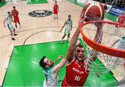28 November 2021; Renato Poljak of Austria goes for a basket despite the efforts of Eoin Quigley of Ireland during the FIBA EuroBasket 2025 Pre-Qualifiers First Round Group A match between Ireland and Austria at National Basketball Arena in Tallaght, Dublin. Photo by Brendan Moran/Sportsfile