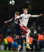 28 November 2021; Stephen Mallon of Bohemians in action against Jak Hickman of St Patrick's Athletic during the Extra.ie FAI Cup Final match between Bohemians and St Patrick's Athletic at Aviva Stadium in Dublin. Photo by Stephen McCarthy/Sportsfile