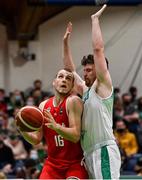 28 November 2021; Renato Poljak of Austria in action against Jordan Blount of Ireland during the FIBA EuroBasket 2025 Pre-Qualifiers First Round Group A match between Ireland and Austria at National Basketball Arena in Tallaght, Dublin. Photo by Brendan Moran/Sportsfile