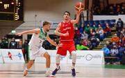 28 November 2021; Bogic Vujosevic of Austria in action against Sean Flood of Ireland during the FIBA EuroBasket 2025 Pre-Qualifiers First Round Group A match between Ireland and Austria at National Basketball Arena in Tallaght, Dublin. Photo by Brendan Moran/Sportsfile