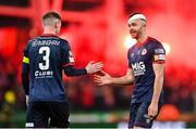28 November 2021; Robbie Benson, right, and Ian Bermingham of St Patrick's Athletic celebrate their side's first goal scored by Chris Forrester during the Extra.ie FAI Cup Final match between Bohemians and St Patrick's Athletic at Aviva Stadium in Dublin. Photo by Seb Daly/Sportsfile
