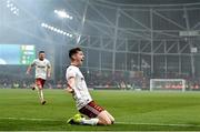 28 November 2021; Rory Feely of Bohemians celebrates after scoring his side's first goal during the Extra.ie FAI Cup Final match between Bohemians and St Patrick's Athletic at the Aviva Stadium in Dublin. Photo by Eóin Noonan/Sportsfile