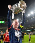 28 November 2021; Ian Bermingham of St Patrick's Athletic celebrates with the FAI Challenge Cup after his side's victory in the Extra.ie FAI Cup Final match between Bohemians and St Patrick's Athletic at the Aviva Stadium in Dublin. Photo by Eóin Noonan/Sportsfile