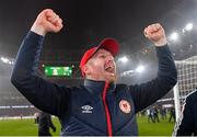 28 November 2021; St Patrick's Athletic head coach Stephen O'Donnell celebrates after the Extra.ie FAI Cup Final match between Bohemians and St Patrick's Athletic at the Aviva Stadium in Dublin. Photo by Seb Daly/Sportsfile