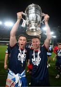 28 November 2021; Matty Smith, left, and Billy King of St Patrick's Athletic celebrate with the FAI Challenge Cup after their side's victory in the Extra.ie FAI Cup Final match between Bohemians and St Patrick's Athletic at Aviva Stadium in Dublin. Photo by Stephen McCarthy/Sportsfile