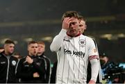 28 November 2021; Conor Levingston of Bohemians dejected following his side's defeat in the Extra.ie FAI Cup Final match between Bohemians and St Patrick's Athletic at Aviva Stadium in Dublin. Photo by Michael P Ryan/Sportsfile