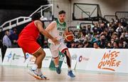28 November 2021; Jordan Blount of Ireland in action against Guylain Mbemba of Austria during the FIBA EuroBasket 2025 Pre-Qualifiers First Round Group A match between Ireland and Austria at National Basketball Arena in Tallaght, Dublin. Photo by Brendan Moran/Sportsfile
