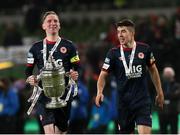 28 November 2021; Ian Bermingham of St Patrick's Athletic, left, celebrates with team-mate Lee Desmond of St Patrick's Athletic following his side's victory in the Extra.ie FAI Cup Final match between Bohemians and St Patrick's Athletic at Aviva Stadium in Dublin. Photo by Michael P Ryan/Sportsfile