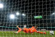 28 November 2021; Conor Levingston of Bohemians scores a penalty during the penalty shootout of the Extra.ie FAI Cup Final match between Bohemians and St Patrick's Athletic at Aviva Stadium in Dublin. Photo by Stephen McCarthy/Sportsfile