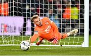 28 November 2021; St Patrick's Athletic goalkeeper Vitezslav Jaros concedes a goal during the penalty shootout of the Extra.ie FAI Cup Final match between Bohemians and St Patrick's Athletic at Aviva Stadium in Dublin. Photo by Seb Daly/Sportsfile