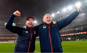 28 November 2021; St Patrick's Athletic head coach Stephen O'Donnell, left, and manager Alan Mathews celebrate after their side's victory in the Extra.ie FAI Cup Final match between Bohemians and St Patrick's Athletic at Aviva Stadium in Dublin. Photo by Seb Daly/Sportsfile