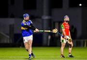 27 November 2021; Stephen Maher of Clough-Ballacolla takes a free during the AIB Leinster GAA Hurling Senior Club Championship Quarter-Final match between Clough-Ballacolla and Rapparees at MW Hire O'Moore Park in Portlaoise, Laois. Photo by Sam Barnes/Sportsfile