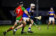 27 November 2021; Stephen Bergin of Clough-Ballacolla in action against Jack Kelly of Rapparees during the AIB Leinster GAA Hurling Senior Club Championship Quarter-Final match between Clough-Ballacolla and Rapparees at MW Hire O'Moore Park in Portlaoise, Laois. Photo by Sam Barnes/Sportsfile