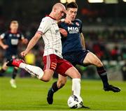 28 November 2021; Georgie Kelly of Bohemians in action against Lee Desmond of St Patrick's Athletic during the Extra.ie FAI Cup Final match between Bohemians and St Patrick's Athletic at Aviva Stadium in Dublin. Photo by Michael P Ryan/Sportsfile