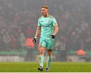 28 November 2021; Bohemians goalkeeper James Talbot celebrates his sides first goal scored by Rory Feely during the Extra.ie FAI Cup Final match between Bohemians and St Patrick's Athletic at Aviva Stadium in Dublin. Photo by Michael P Ryan/Sportsfile