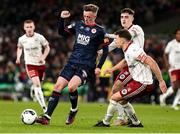 28 November 2021; Chris Forrester of St Patrick's Athletic in action against Keith Buckley of Bohemians during the Extra.ie FAI Cup Final match between Bohemians and St Patrick's Athletic at Aviva Stadium in Dublin. Photo by Michael P Ryan/Sportsfile