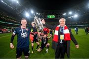 28 November 2021; St Patrick's Athletic captain Ian Bermingham and club chairman Garrett Kelleher celebrate with the cup following the Extra.ie FAI Cup Final match between Bohemians and St Patrick's Athletic at Aviva Stadium in Dublin. Photo by Stephen McCarthy/Sportsfile