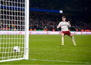 28 November 2021; Stephen Mallon of Bohemians takes a penalty in the shoot-out of the Extra.ie FAI Cup Final match between Bohemians and St Patrick's Athletic at Aviva Stadium in Dublin. Photo by Stephen McCarthy/Sportsfile