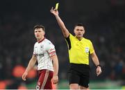 28 November 2021; Keith Buckley of Bohemians is shown a yellow card by referee Robert Hennessy during the Extra.ie FAI Cup Final match between Bohemians and St Patrick's Athletic at Aviva Stadium in Dublin. Photo by Stephen McCarthy/Sportsfile