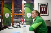 29 November 2021; Goalkeeper Courtney Brosnan during a Republic of Ireland Women press conference at Tallaght Stadium in Dublin. Photo by Stephen McCarthy/Sportsfile