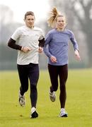 30 March 2004; Ireland's Maria McCambridge with husband and trainer Gary Crossan running in the Phoenix Park, Dublin. Picture credit; Damien Eagers / SPORTSFILE *EDI*