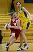 31 March 2004; Mags Murtagh (10), Colaiste Mhuire, in action against Siobhan Harty, Castletroy College. All - Ireland Schoolgirls Basketball League, Cadette 'B' Final, Castletroy College, Limerick, v Colaiste Mhuire, Crosshaven, Co. Cork, ESB Arena, Tallaght, Dublin. Picture credit; Brendan Moran / SPORTSFILE *EDI*