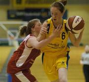 31 March 2004; Louise Gray (6), Castletroy College, in action against Mags Murtagh, Colaiste Mhuire. All - Ireland Schoolgirls Basketball League, Cadette 'B' Final, Castletroy College, Limerick, v Colaiste Mhuire, Crosshaven, Co. Cork, ESB Arena, Tallaght, Dublin. Picture credit; Brendan Moran / SPORTSFILE *EDI*