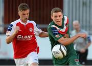 26 July 2013; Garry Buckley, Cork City, in action against Greg Bolger, St. Patrick’s Athletic. Airtricity League Premier Division, St. Patrick’s Athletic v Cork City, Richmond Park, Dublin. Picture credit: David Maher / SPORTSFILE